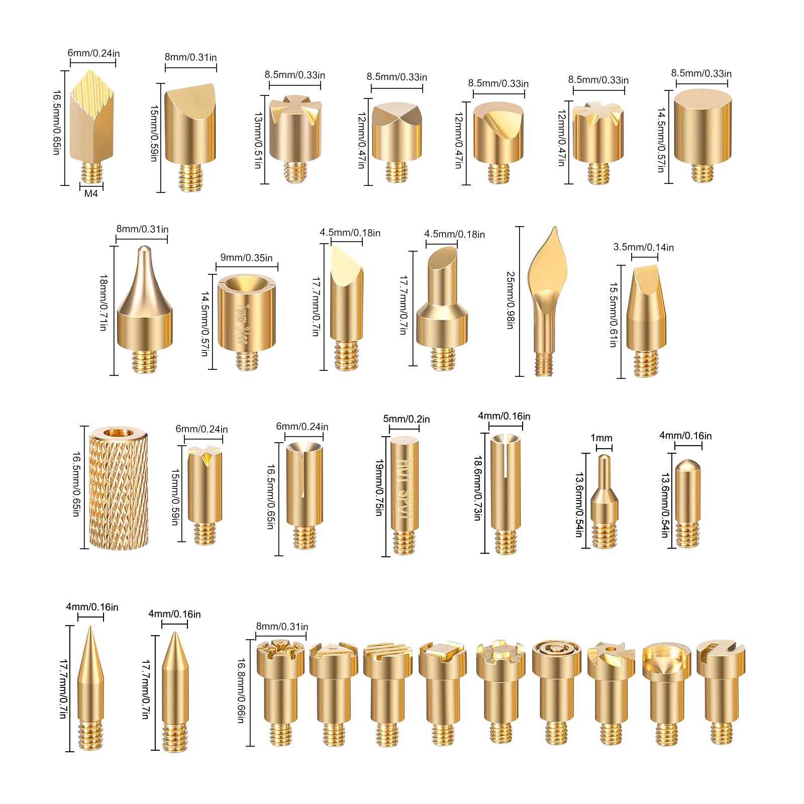 43Pcs Brass Pyrography Tips Wood Burning 3D Print Smoothing Soldering Embossing