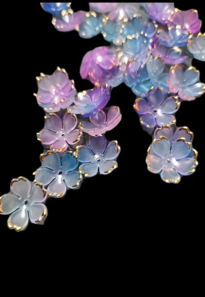 50 Blossom Beads For Jewelry Making Diy Flower End Caps Blue Violet Gold Edges.