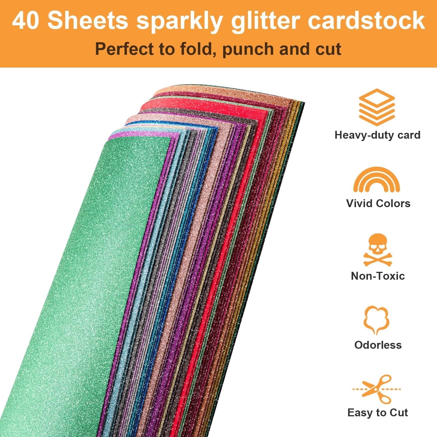 40 Sheets 20 Colors Glitter Cardstock Cricut Paper Cardstock No-Shed Sparkly