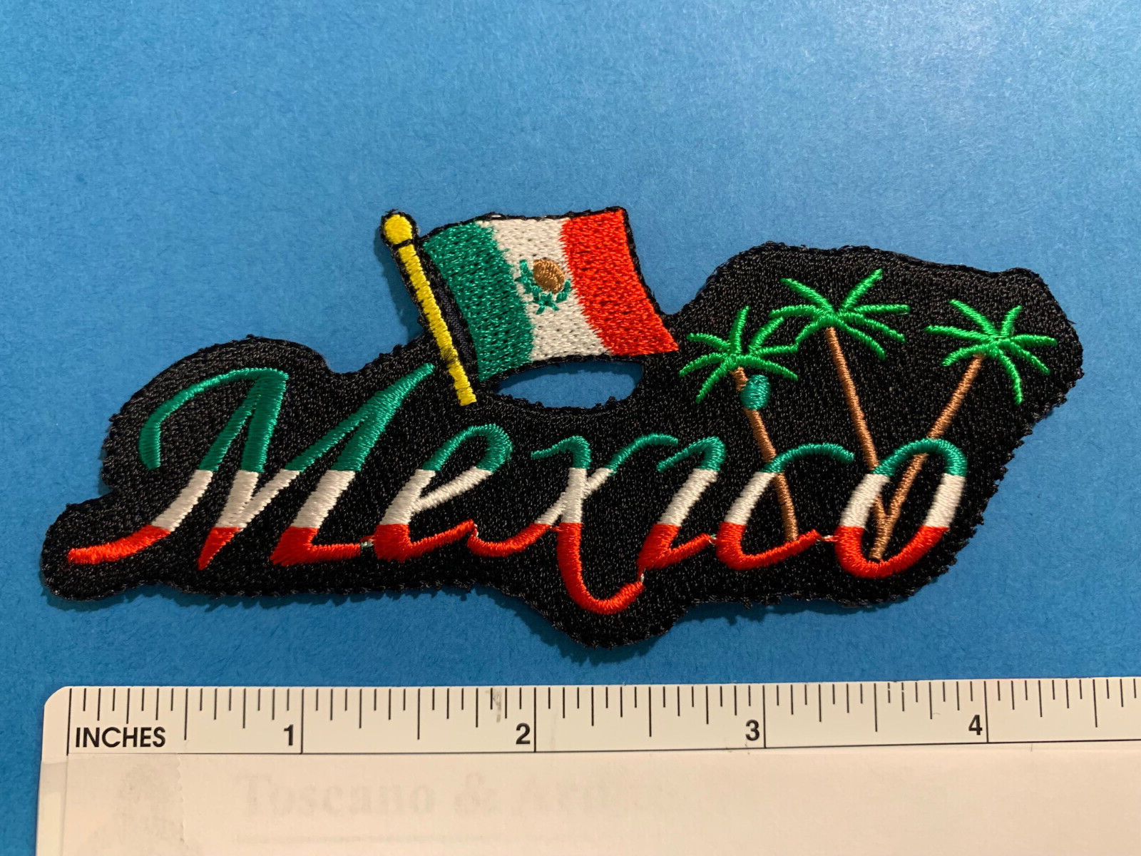 MEXICO FLAG PATCH w/ TREES IRON-ON SEW-ON EMBROIDERED MEXICAN EMBLEM (4″x2”)