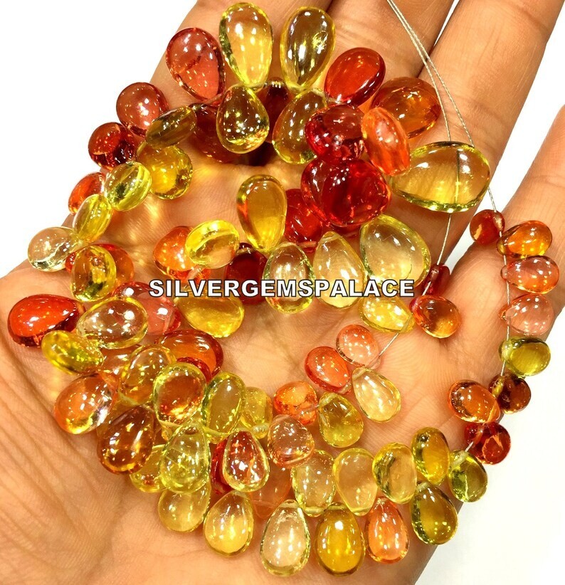 AAAA+ Rare Padparadscha Sapphire Smooth Pear Beads Gorgeous Gemstone Beads.