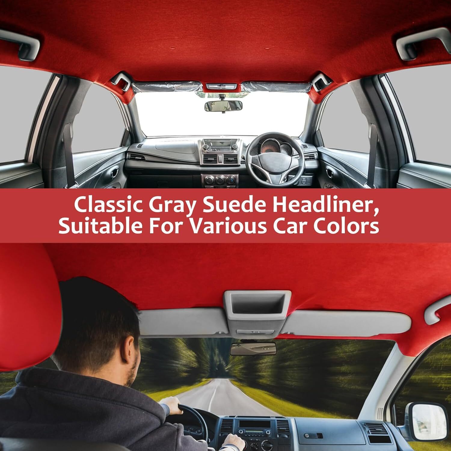 3MM Thick Red Suede Headliner Fabric with Foam Backing Material Automotive Roof
