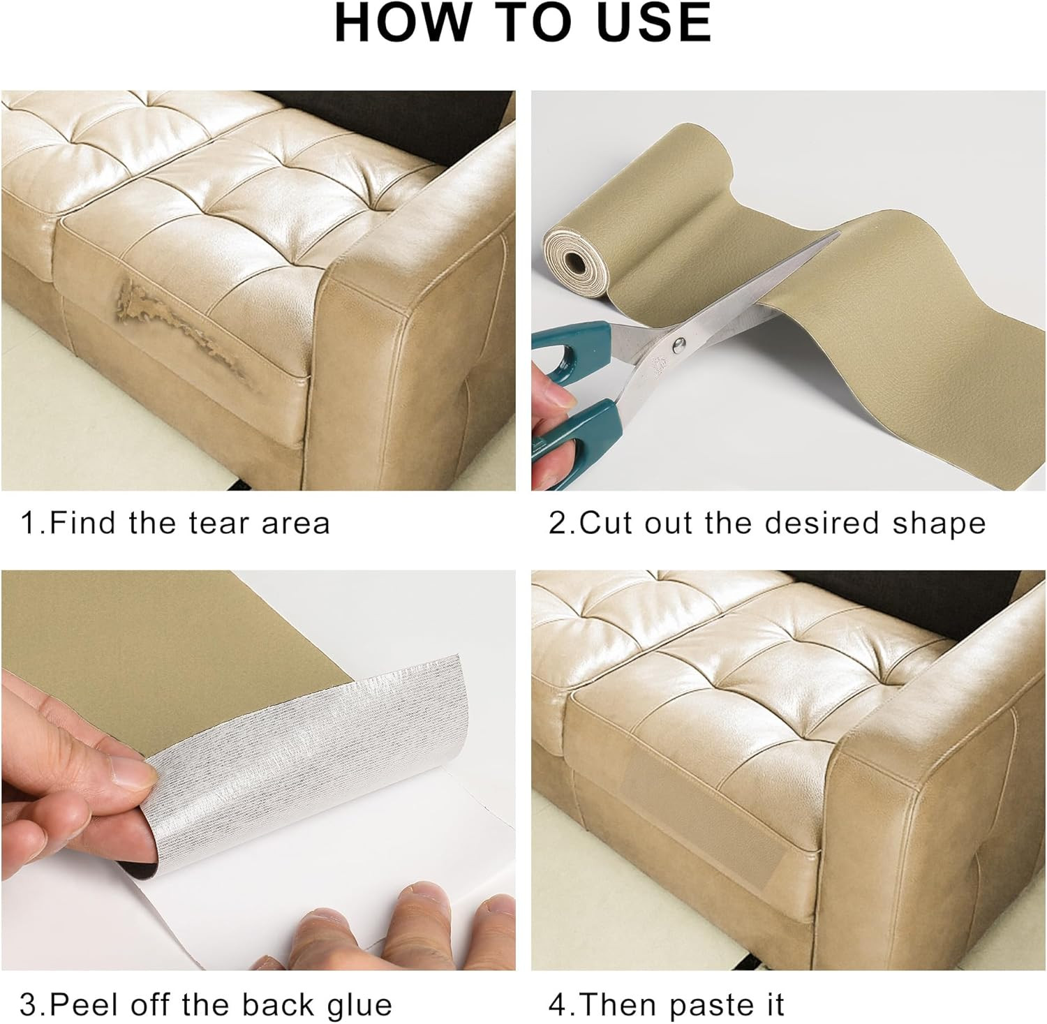 Leather Repair Patch for Furniture, 4″ X 63″ Self Adhesive Leather Repair Kit Vi