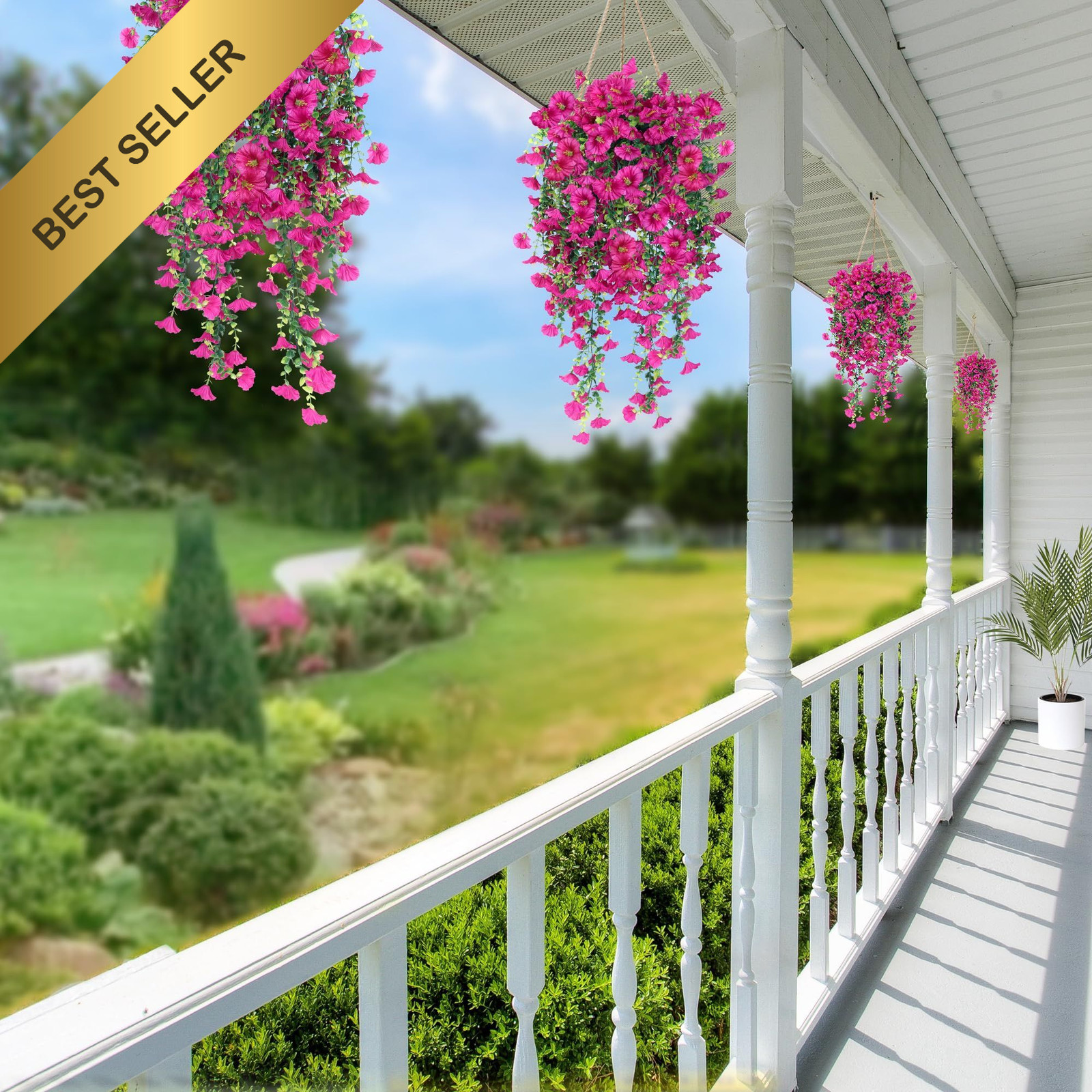 Sggvecsy Artificial Hanging Flowers Plants Outdoor UV Resistant 2 Pack Magenta