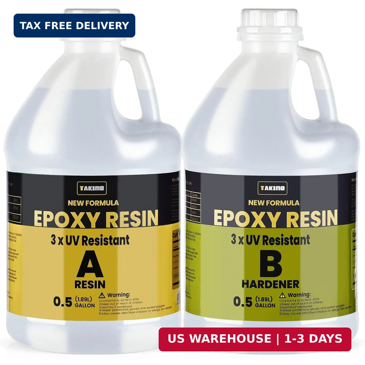 TAKIMO 1 Gallon 3× UV Resistant Epoxy Resin Kit – Ultra Clear Non-Yellowing Form