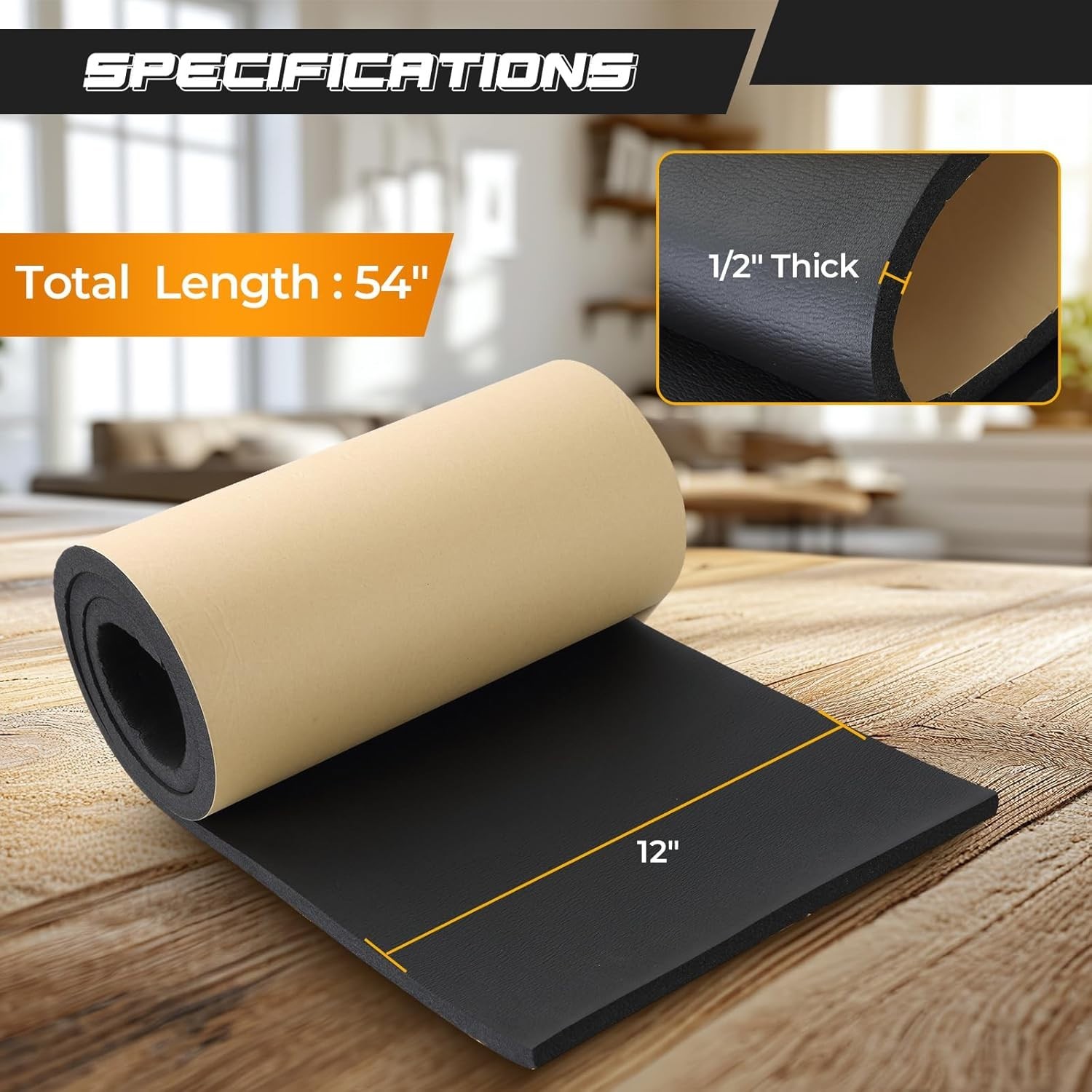 Self-Adhesive 1/2″ x 12″ x 54″ Neoprene Sponge Foam Sheet for DIY & Crafts