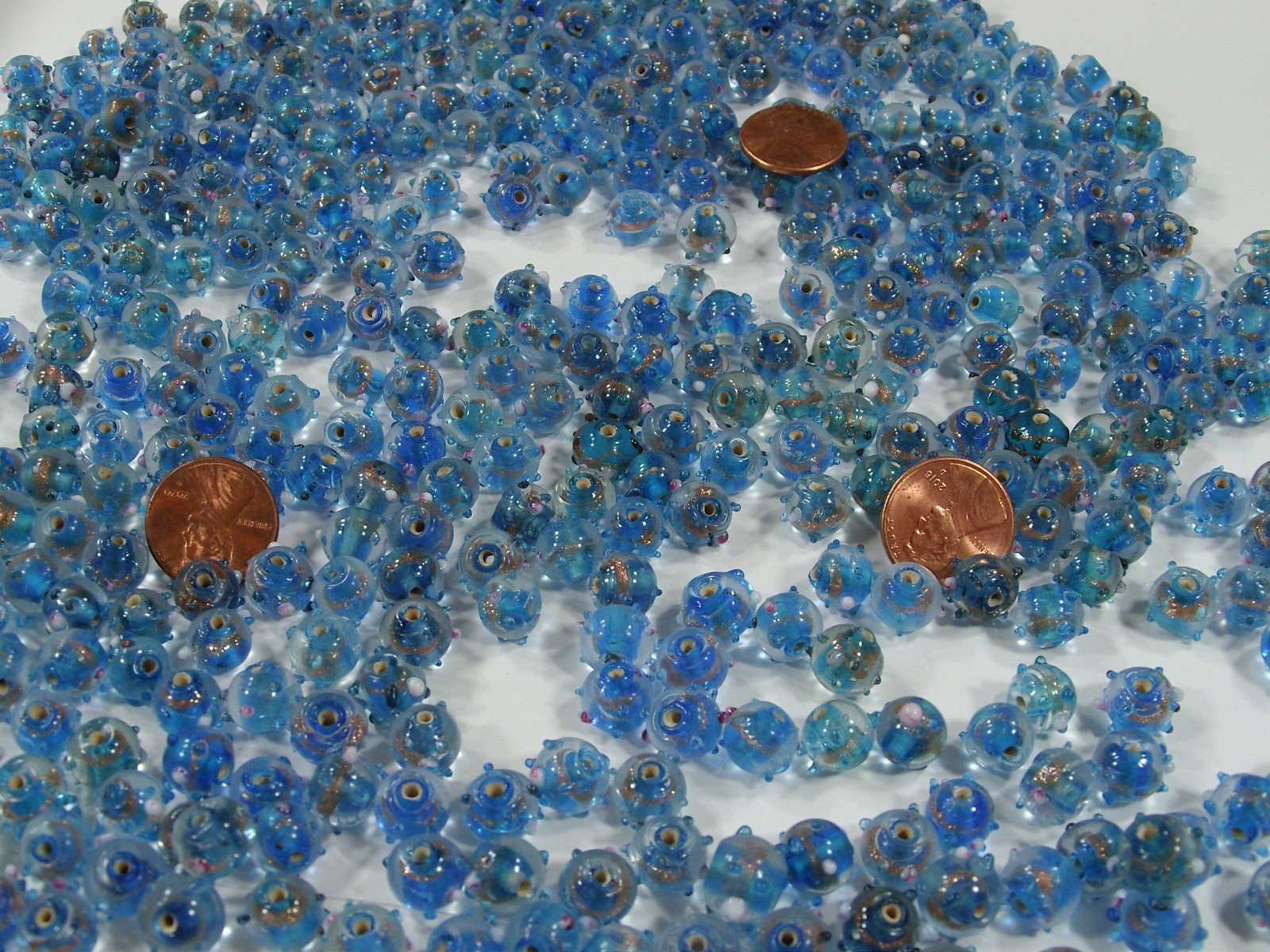 2 Pounds Blue India Handmade Fancy Bumpy Glass Beads Wholesale Bulk (HQP-3) ⭐