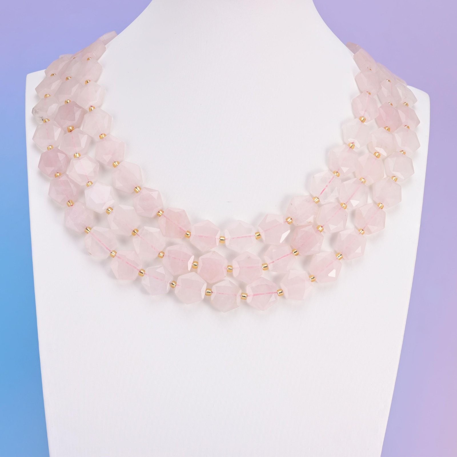 Natural Rose Quartz Flat Hexagon Faceted Gemstone Beads, Size 12mm