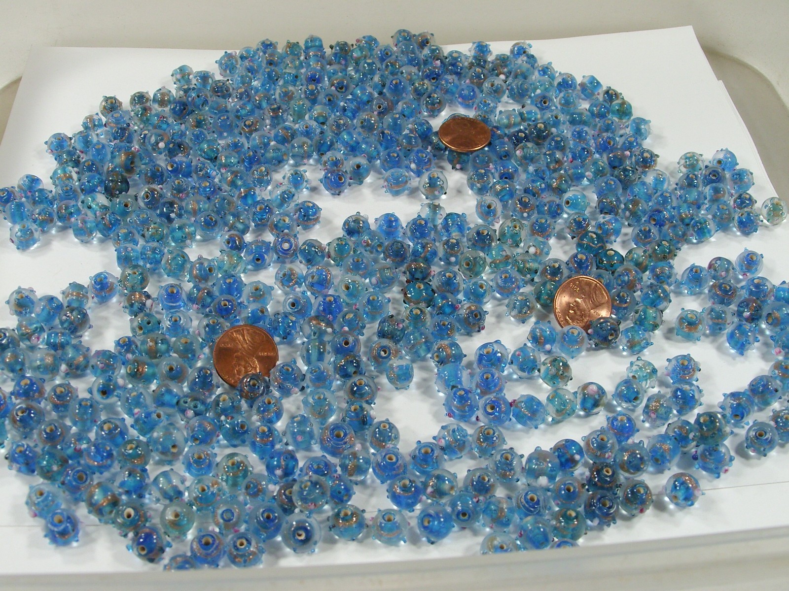 2 Pounds Blue India Handmade Fancy Bumpy Glass Beads Wholesale Bulk (HQP-3) ⭐