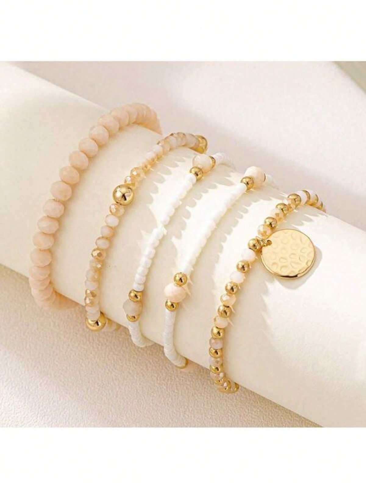 5pcs Bohemian Elegant Woven Elastic Glass Beaded Bracelets Set For Women