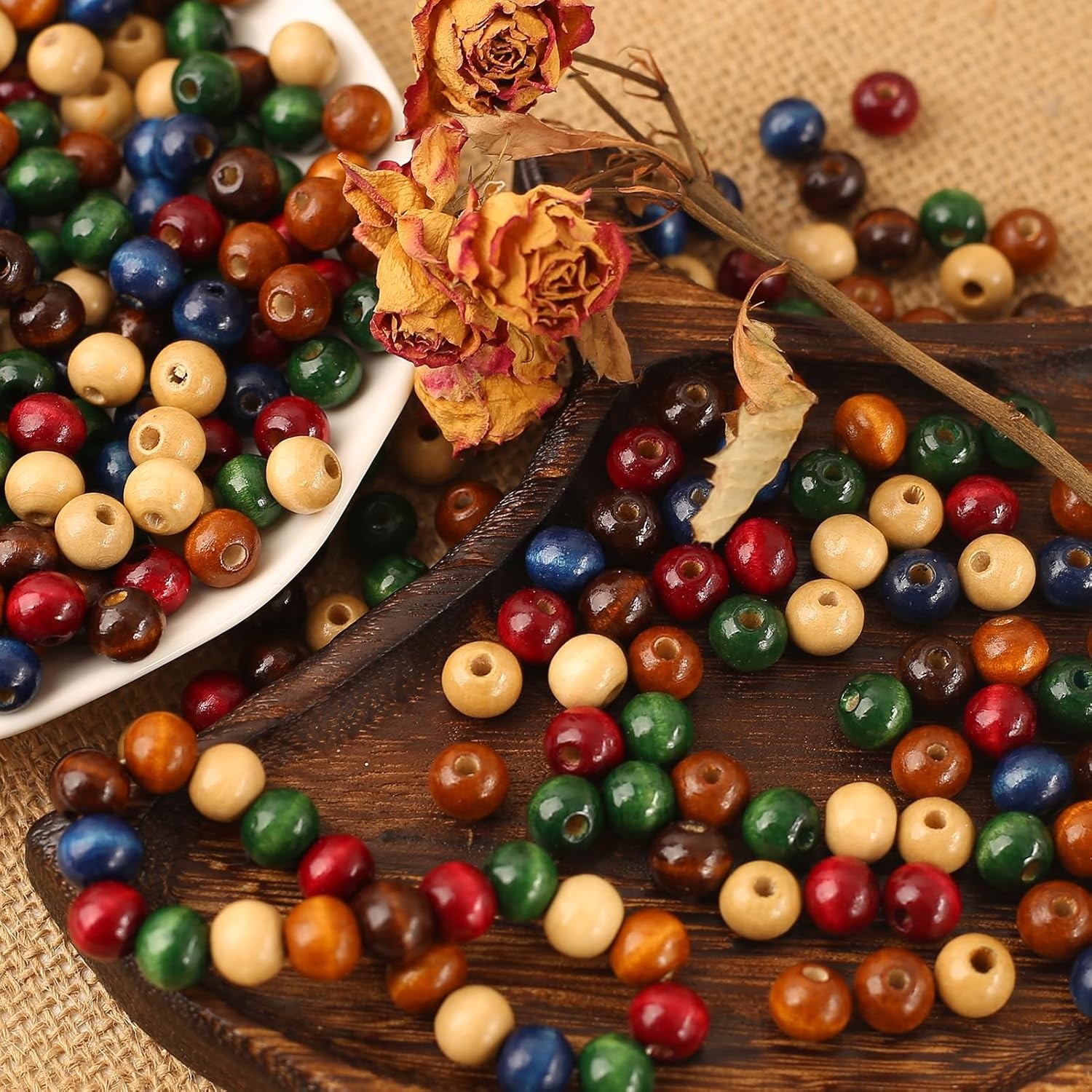 1000PCS Colorful Wooden Beads 8Mm Assorted Macrame Wooden Loose Spacer Bead Natu