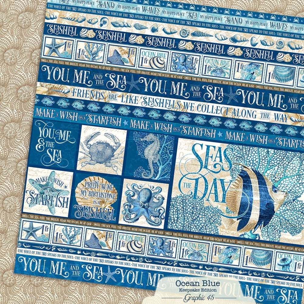 Graphic 45 OCEAN BLUE (12 Sheets) 12×12 Paper Collection *Keepsake Edition* Set