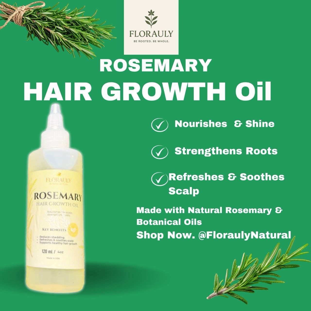 Rosemary Hair Growth Oil 4oz | Natural Scalp Oil for Thicker, Stronger Hair By s
