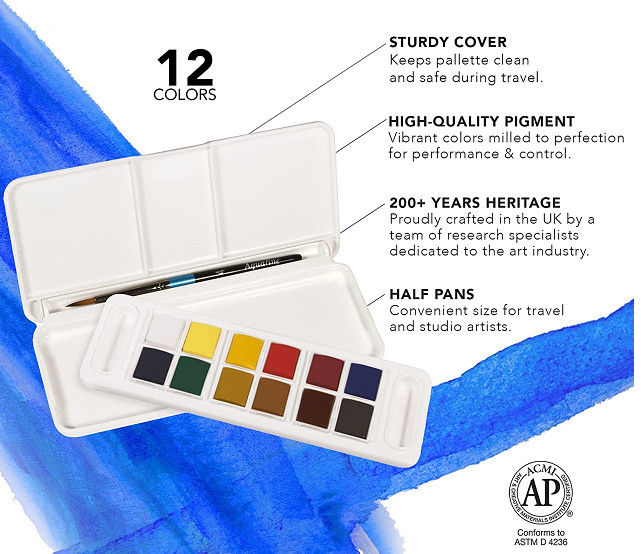 Daler Rowney Aquafine 12-pc Watercolour Travel Box Set
