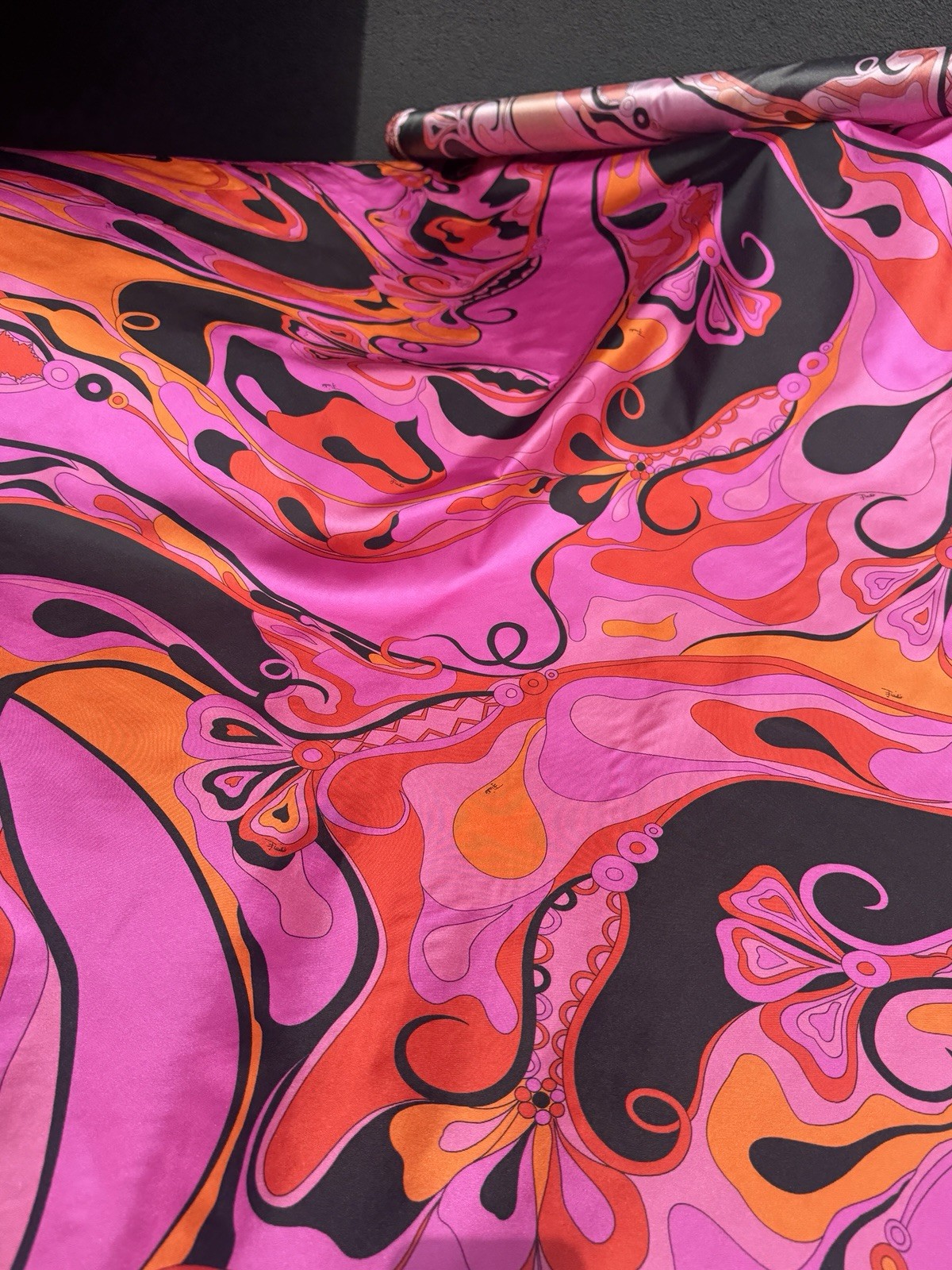 Italian Deadstock 100% Silk Twill 60 GSM Fabric By The Yard Emilio Pucci Logo