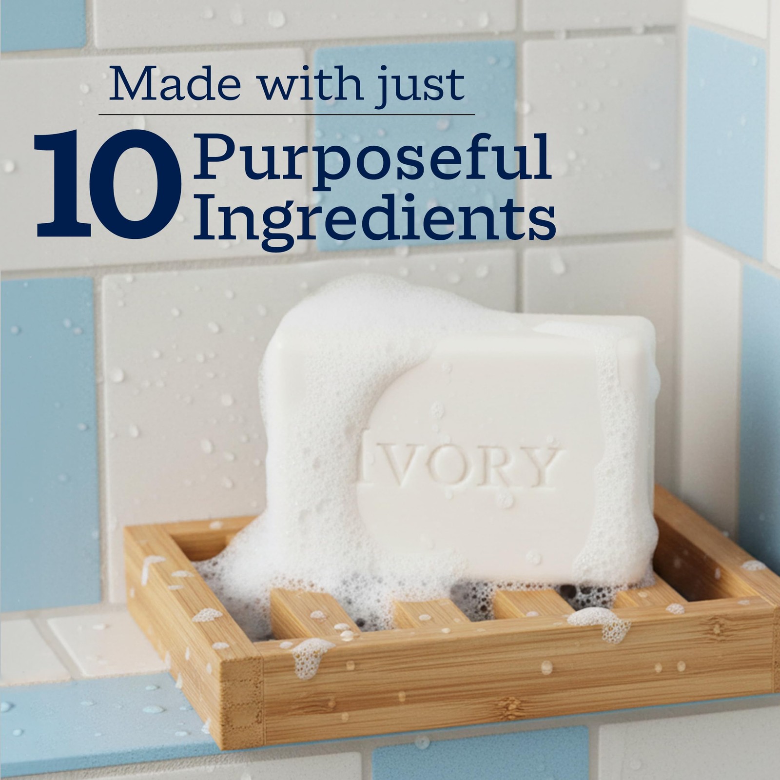 Ivory Gentle Bar Soap Original Scent, 99.44% Pure Plant-Based Cleanser(10-Count)