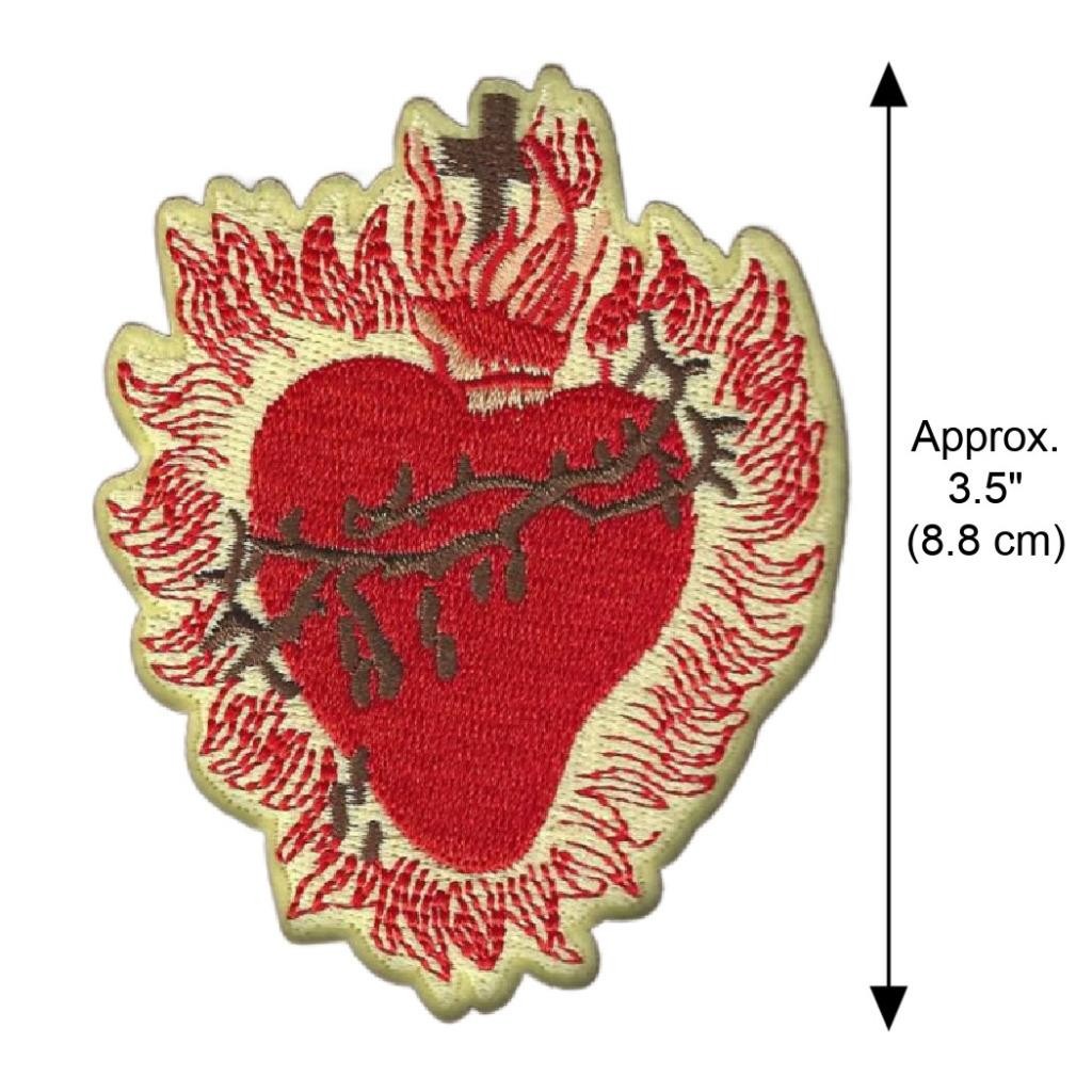 SACRED HEART IRON ON PATCH 3.5″ Jesus Christ Catholic Symbol Embroidered NEW