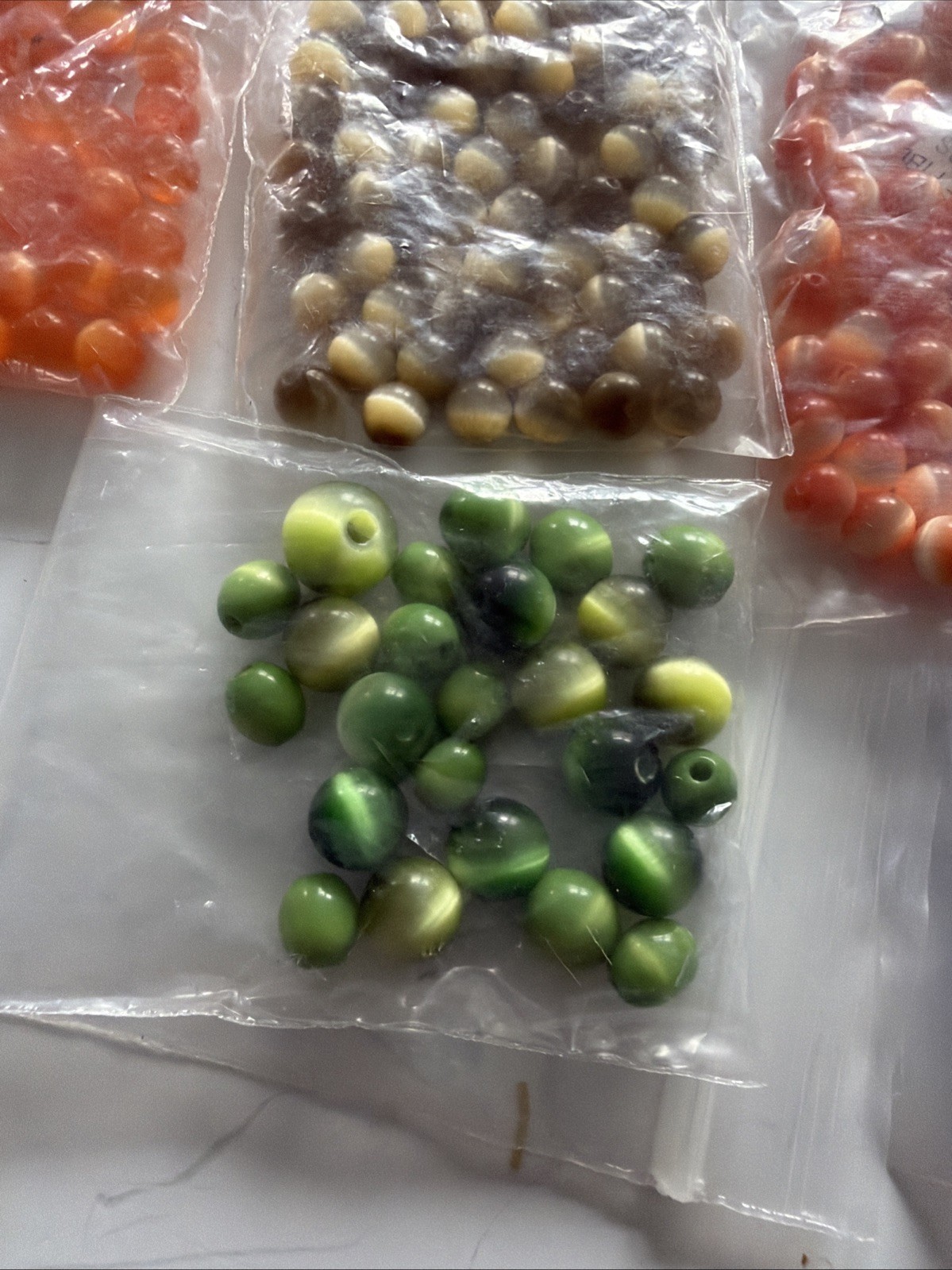 Cat’s Eye Fiber Optic Glass Bead Lot Mixed Round Beads Jewelry Making 5.3 Oz.