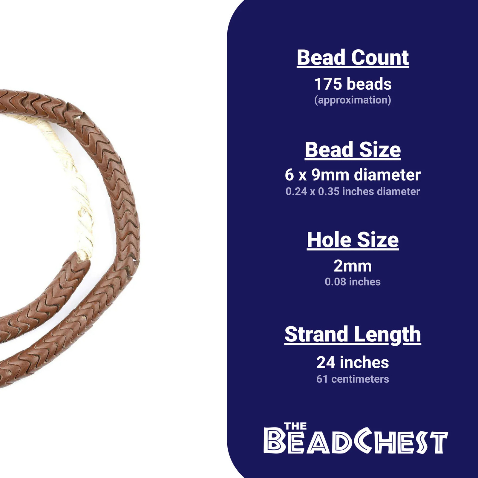 Brown Glass Snake Beads 9mm Nigeria African Interlocking Large Hole Handmade