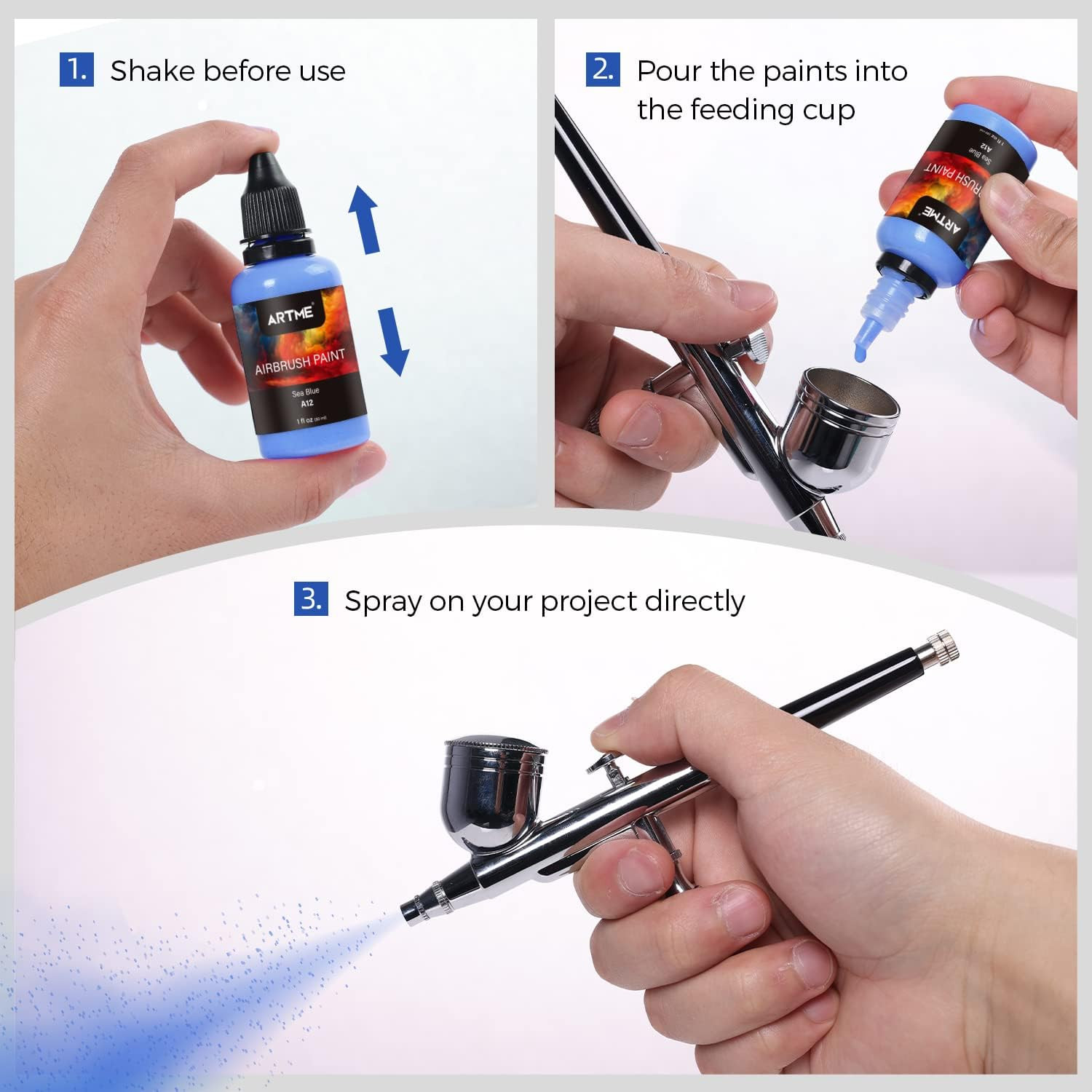 24 Colors Airbrush Paint Set Include Metallic and Neon Colors, Opaque & Water Ba