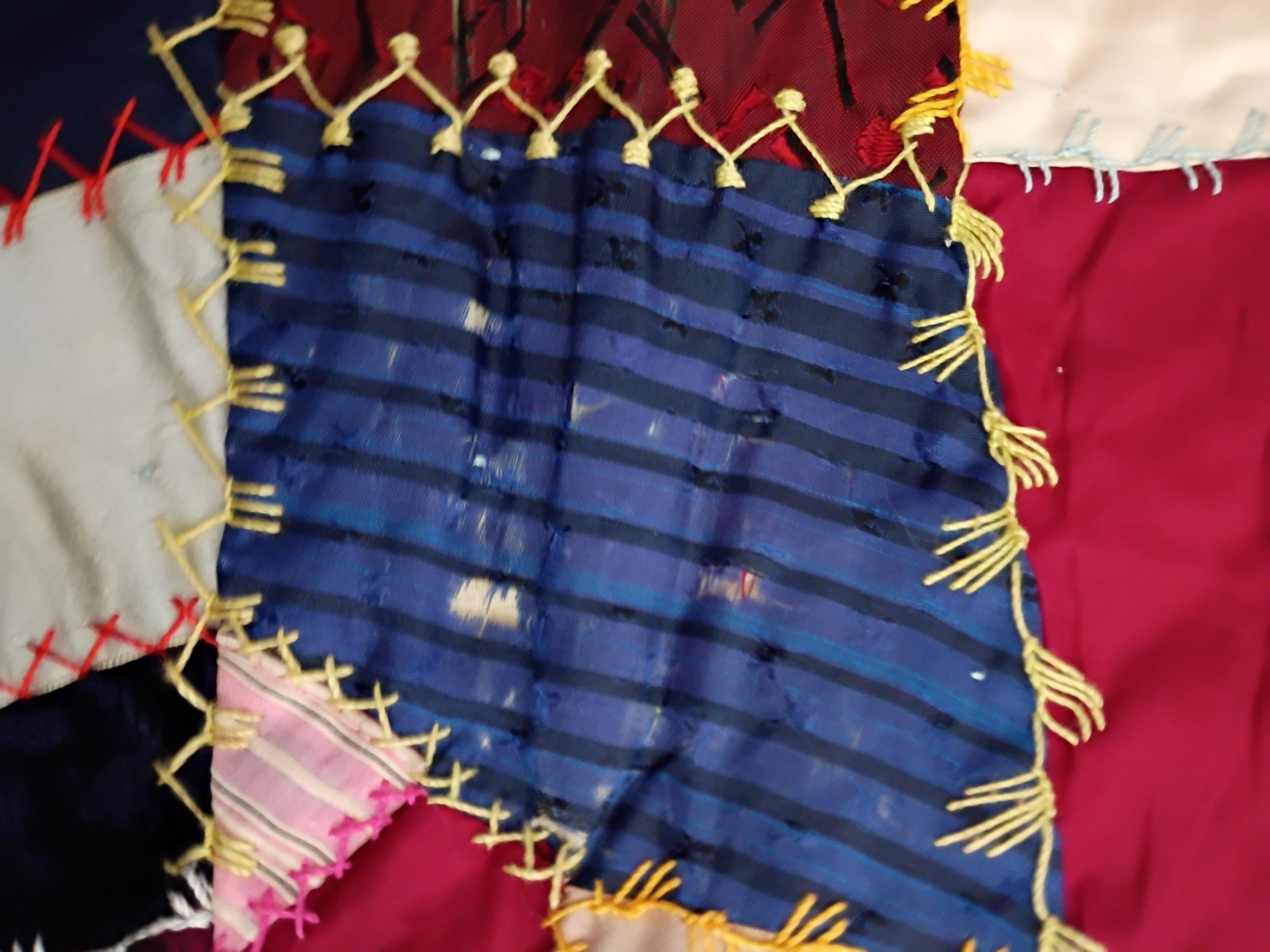 Crazy Quilt Throw Art Heirloom Fabric Abstract Embroidery Skillfully Made