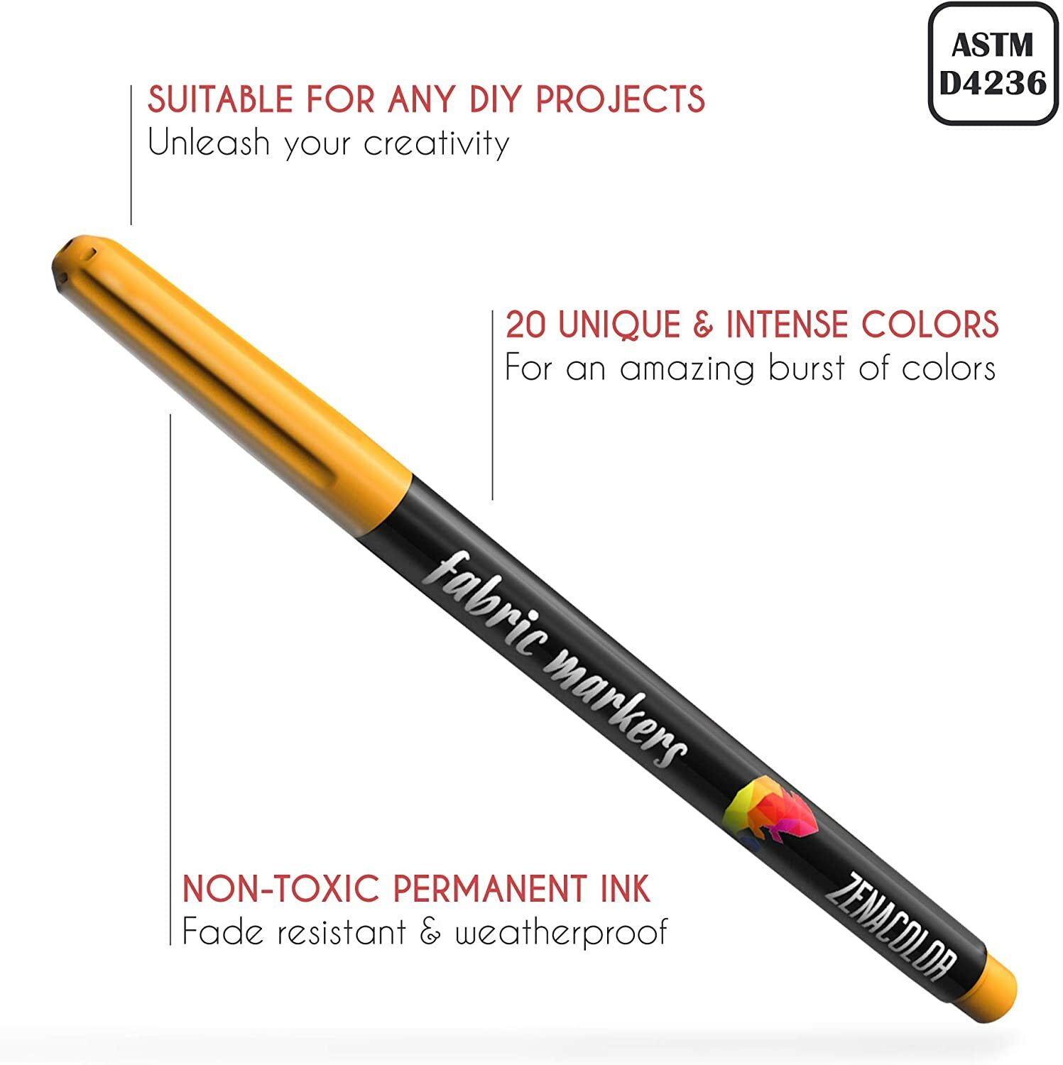 20 Permanent Fabric Markers Pens Set – Non Toxic, Indelible, Fine Point, Textile