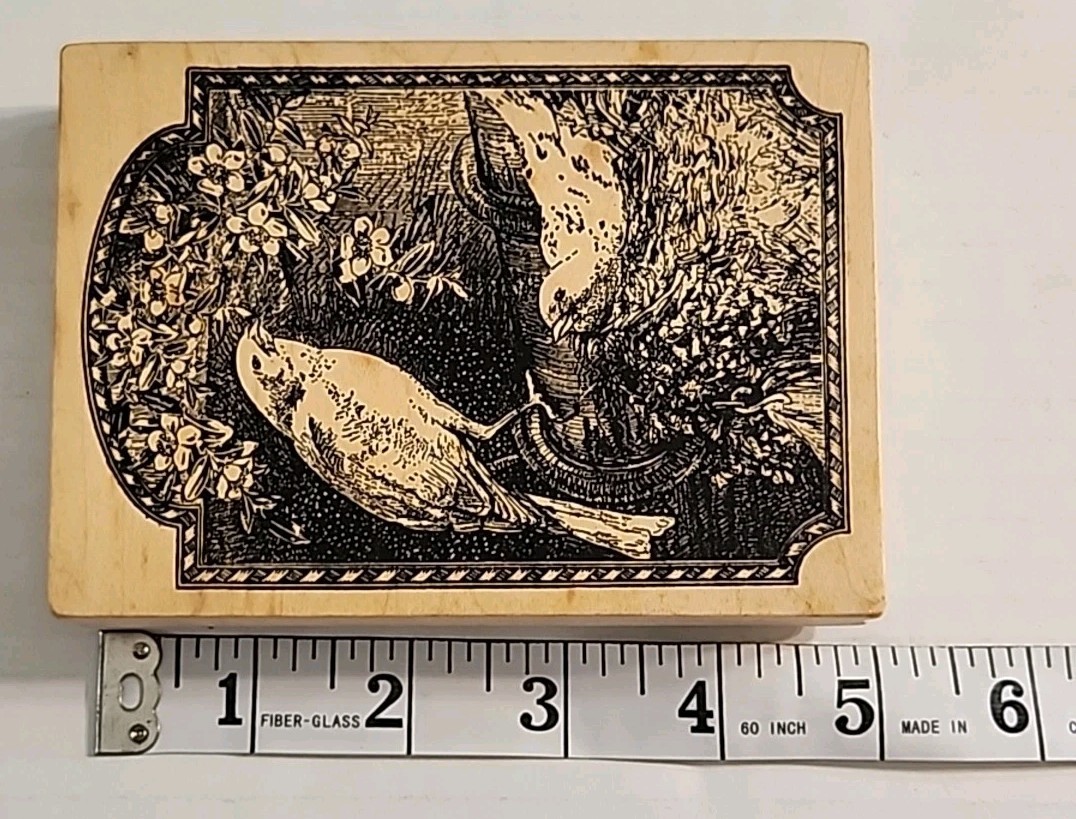 Magenta Birds and Flowers Large Rubber Stamp Cardmaking Scrapbook