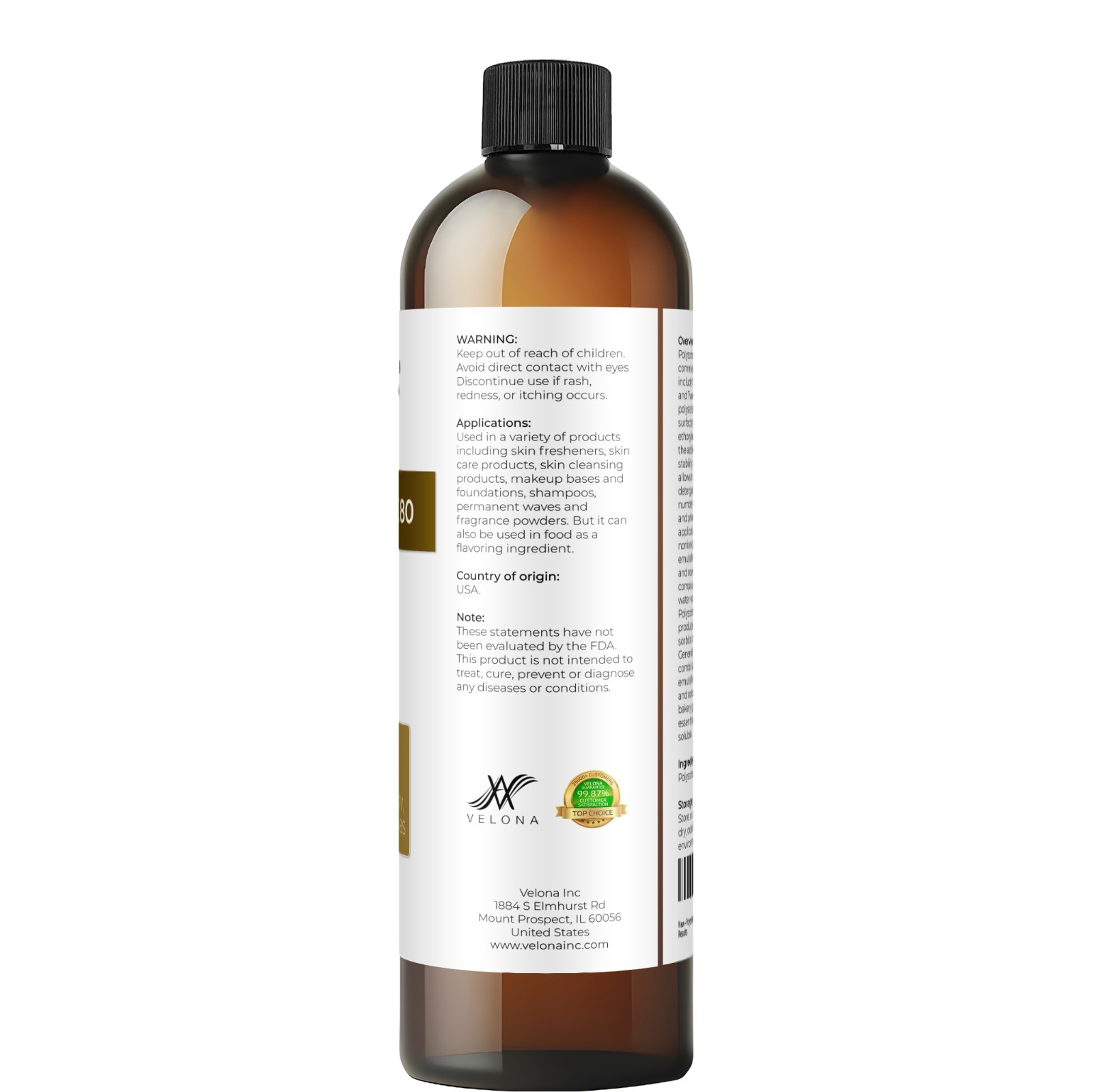 Polysorbate 80 by Velona – 8 Fl Oz Solubilizer, Food Cosmetic Grade Cooking