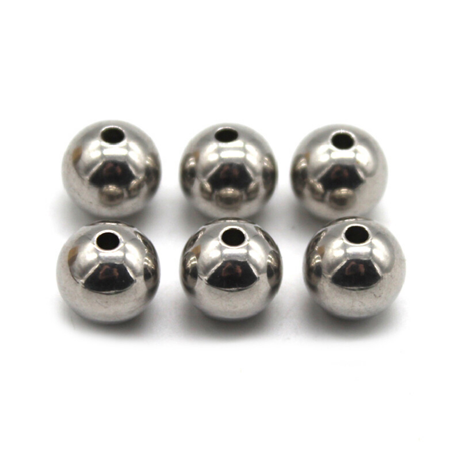 11mm-20mm Stainless Steel Spacer Beads Through Holes Metal Round Ball Crafts