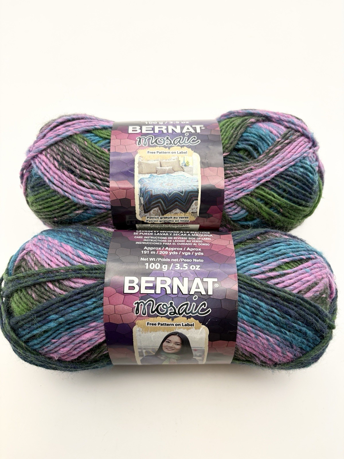 Lot of 2 Bernat Mosaic Acrylic Worsted ‘Aura’ 209yd Twisted