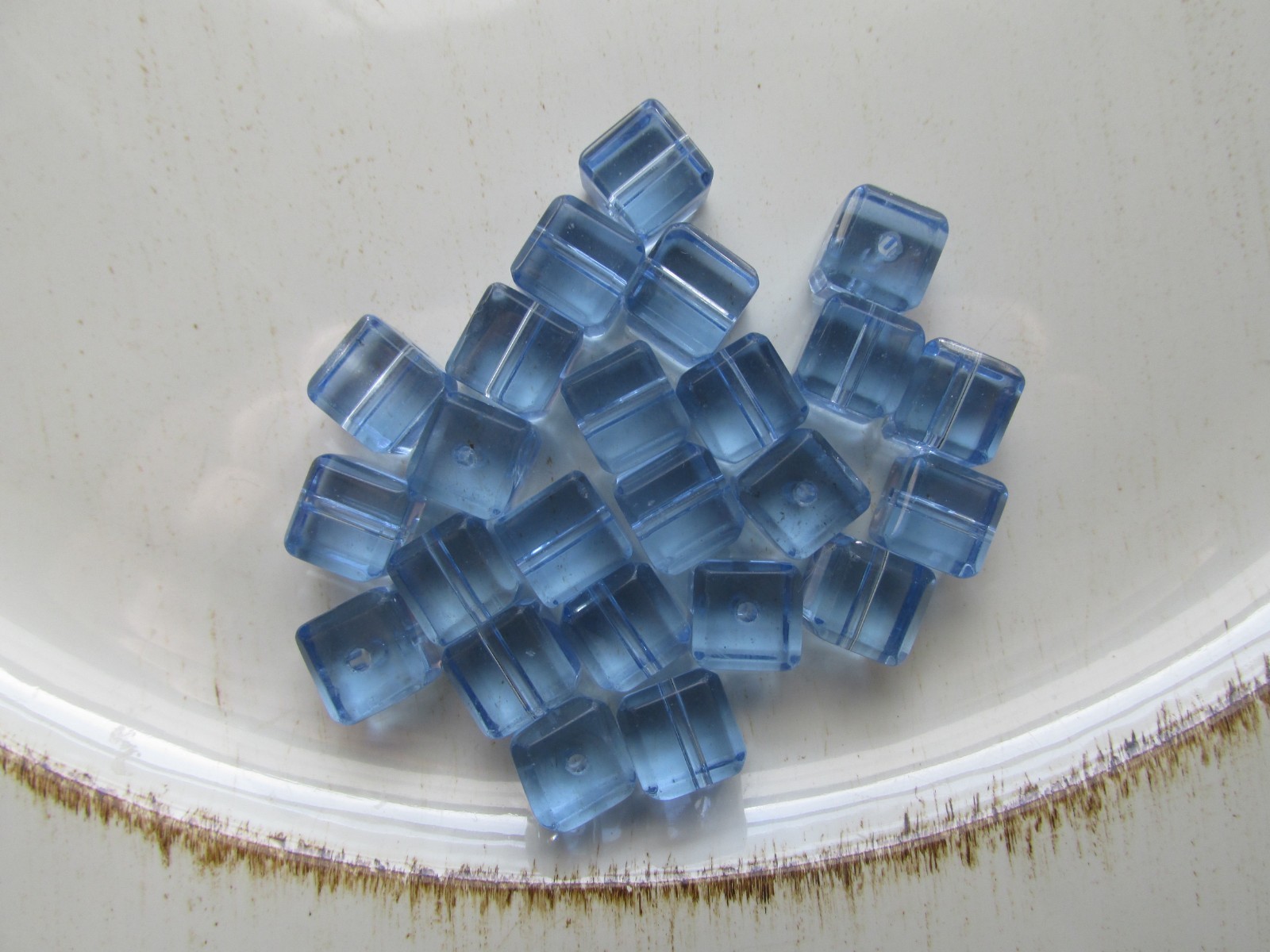 Vintage Glass Spacer Beads Faceted Blue Cube 10x10mm 32pcs