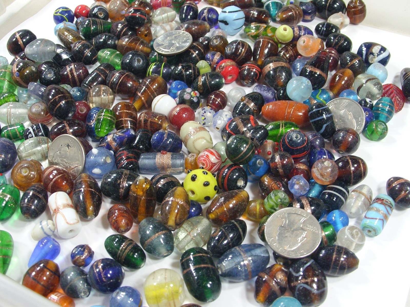 2 Pounds Assorted Shapes and Sizes Old Stock India Handmade Glass Beads (Y-68)⭐