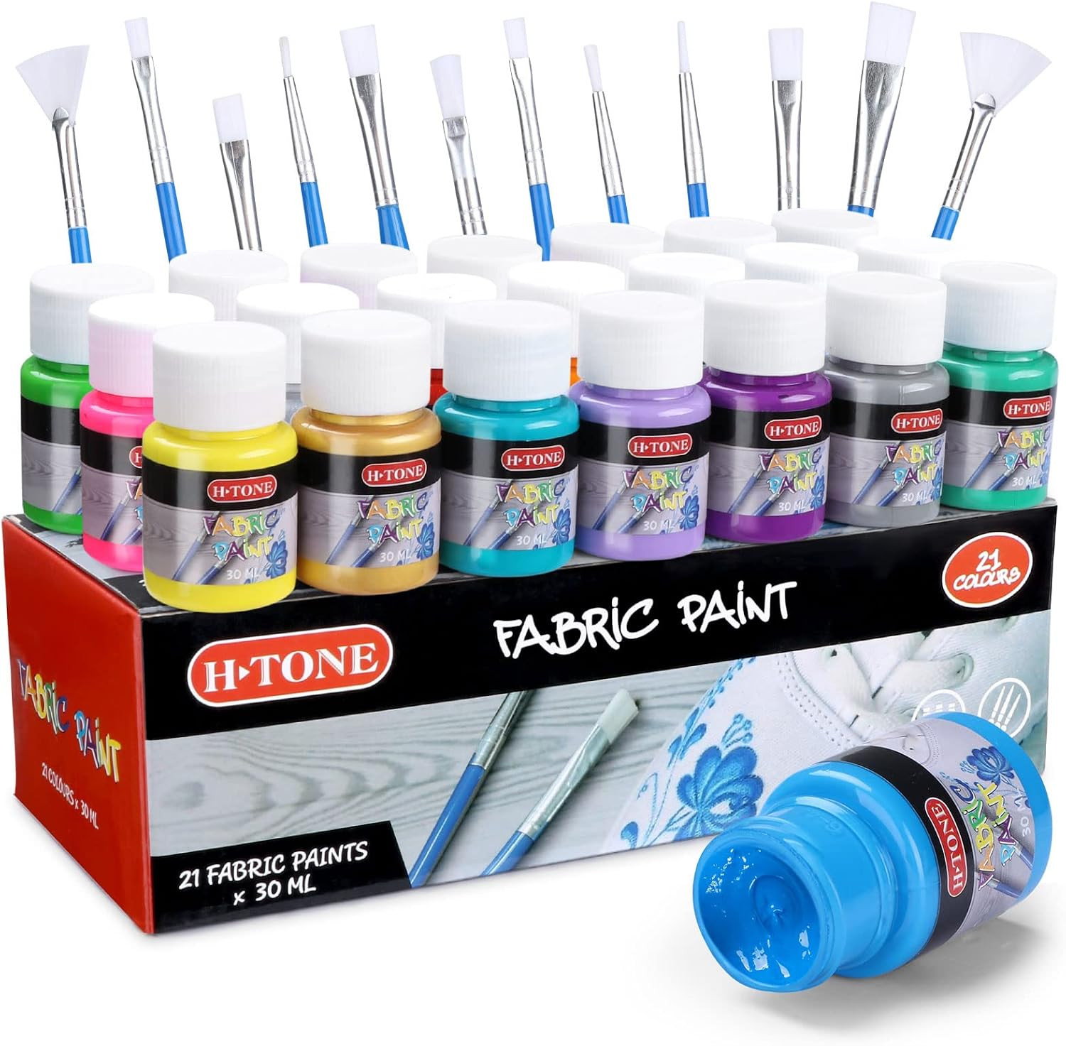 Professional Grade Permanent Fabric Paint Set，Hign Quality Set of 21 Colors(30Ml
