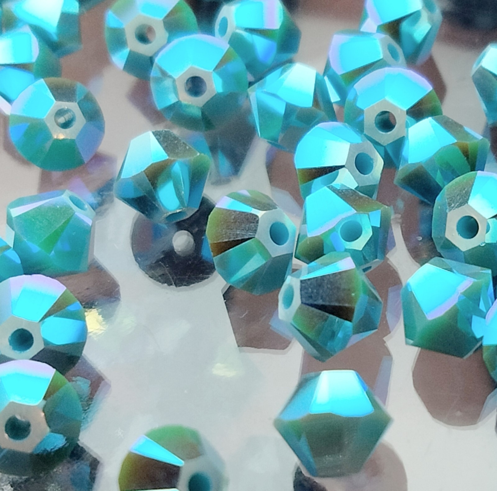Swarovski® Crystal 5301 Bicone TURQUOISE AB2X-4mm-Double AB Full Coat-48 Pcs