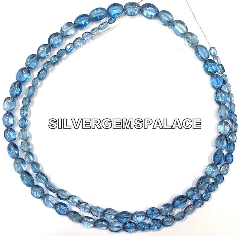 AAA+ Aquamarine Smooth Oval Shape Beads 28 Inches Long Aquamarine Gemstone Beads