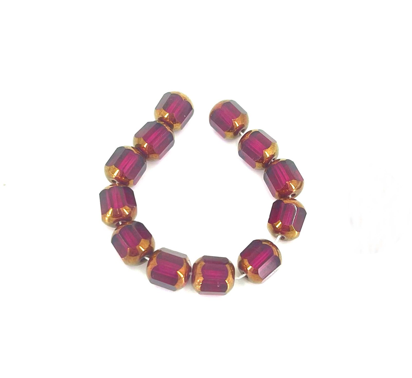 8mm Czech Glass Antique Style Octagonal bead – Bronze: Fuchsia (10)