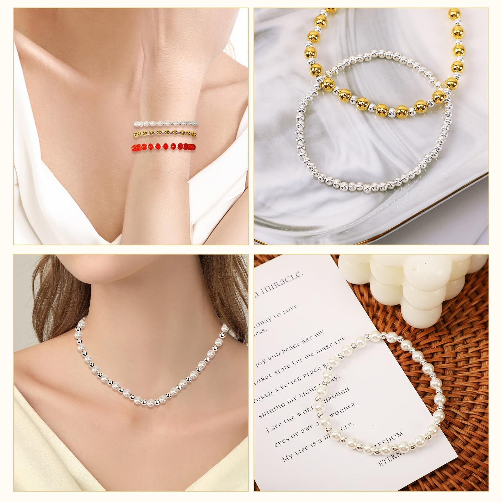 Small Silver Spacer Beads – 1200pcs, 4mm Smooth Round Beads for Jewelry Making,