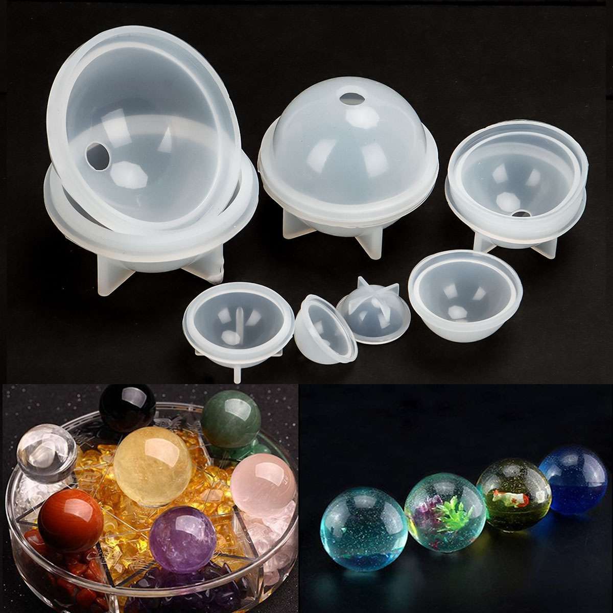 5Pcs Silicone Ball Mould Sphere Mold Balls Epoxy Resin Casting DIY Making Craft