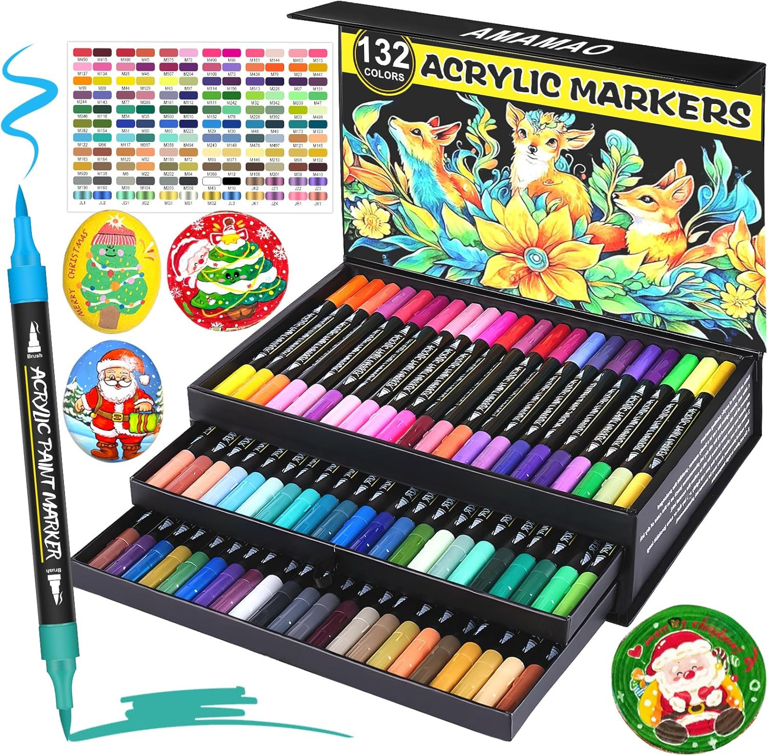 132 Colors Acrylic Paint Markers Pens Set 66 Pack Brush Acrylic Paint Markers