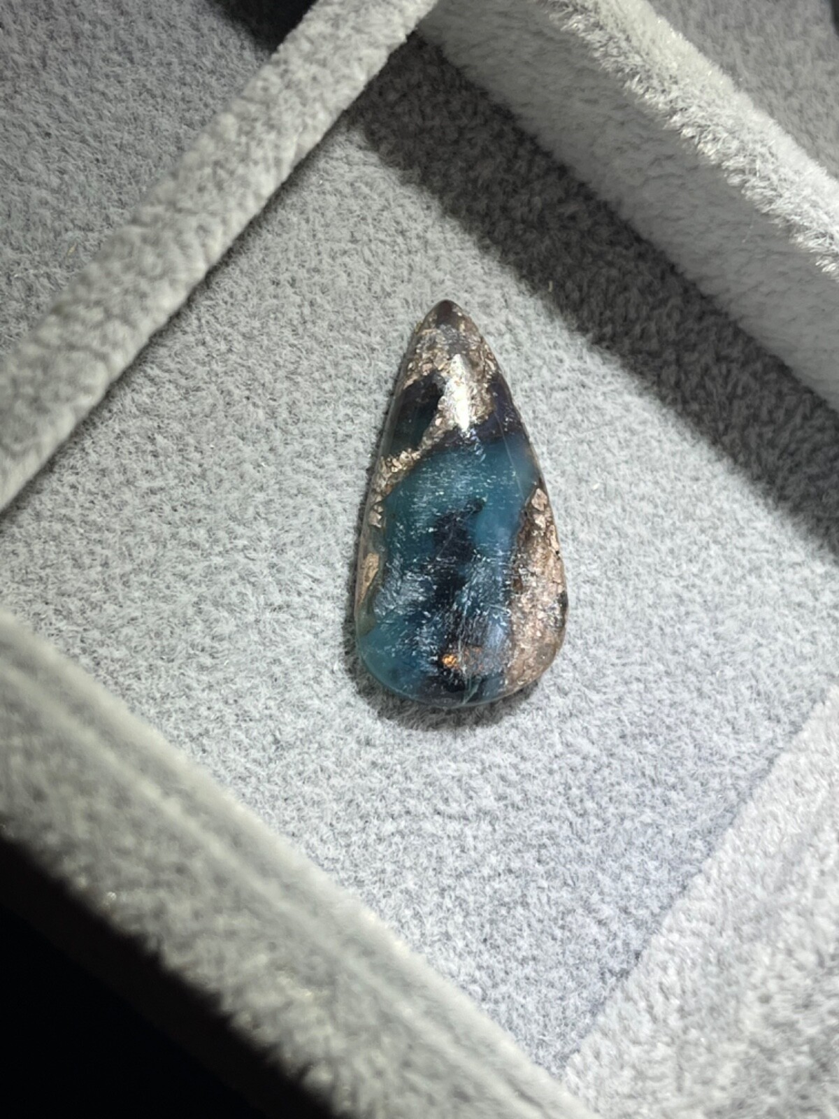 Needles Blue Agate 13.1 Cab in Rhyolite Porphyry Pear tear drop Blue Danube , AZ