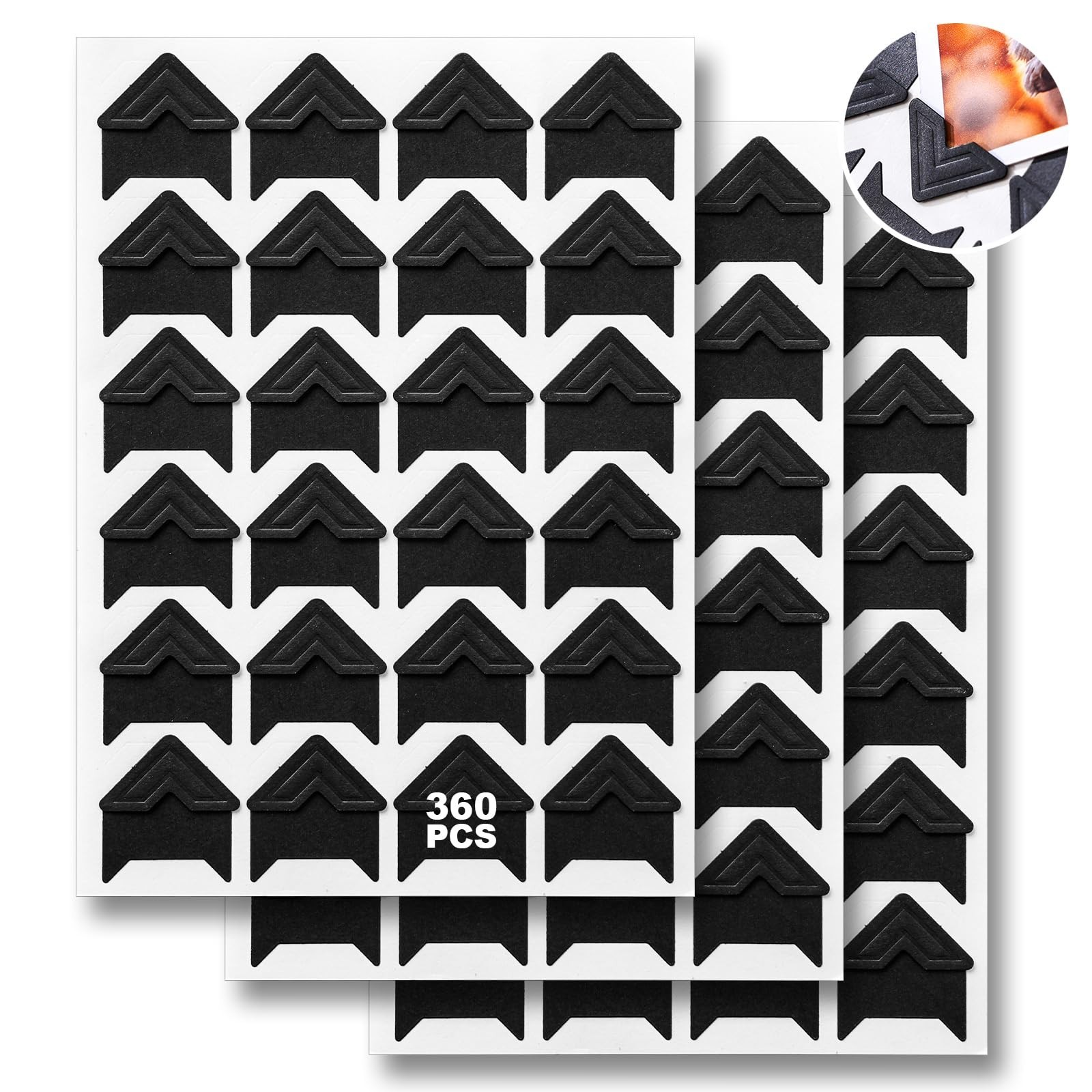 360 Pcs Photo Corners Self Adhesive, Scrapbooking Photo Mounting Corners, Black