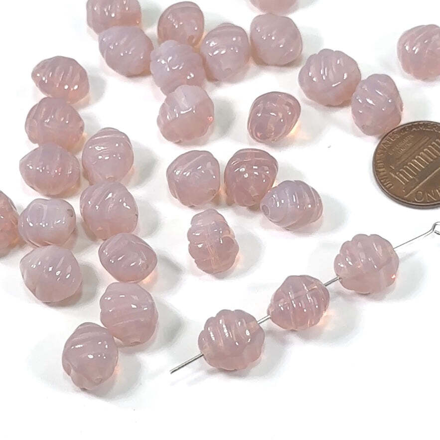 Czech Pressed Druk Fancy Snail Glass Beads Pink Opal 12x11mm 30pcs CL132