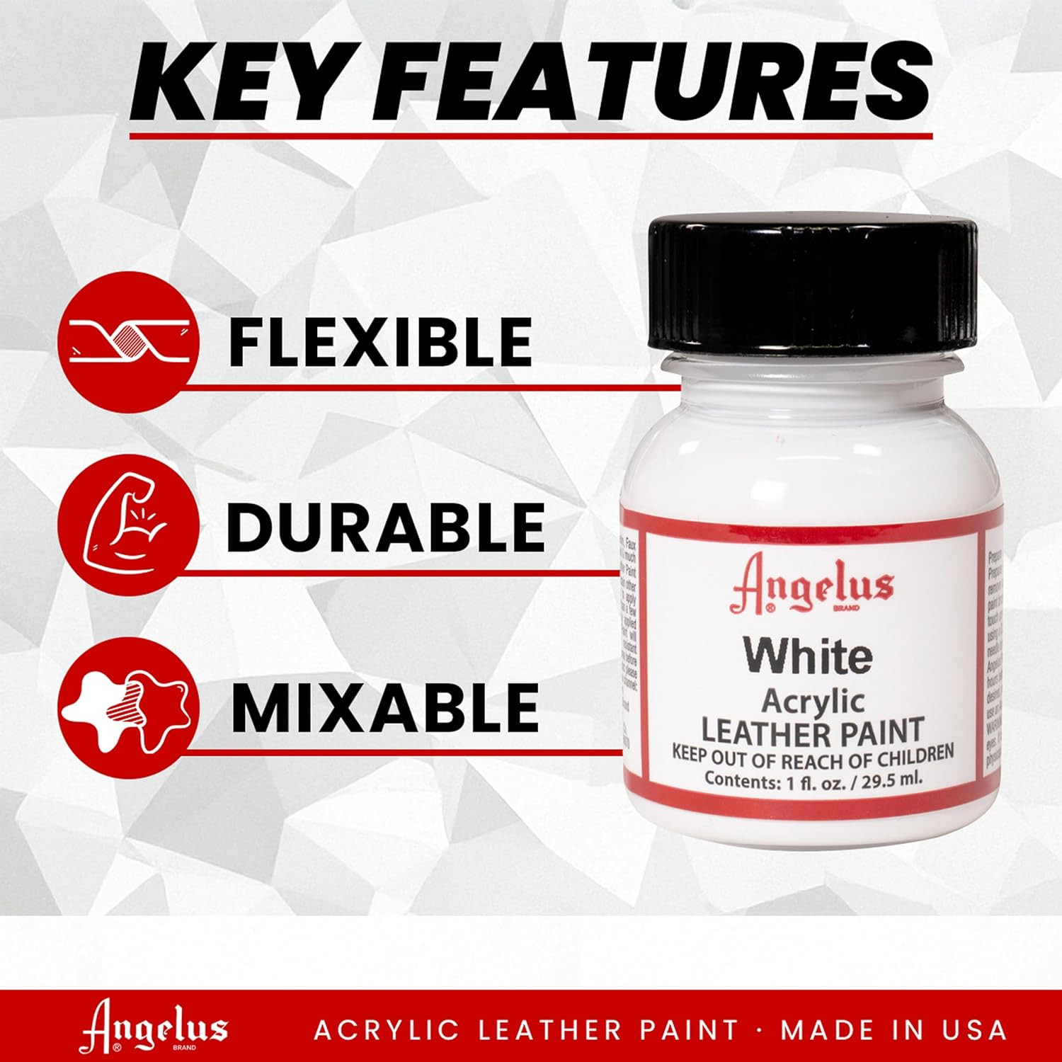 Angelus Acrylic Leather Paint, 1 Fl Oz, White – Professional Flexible, Crack