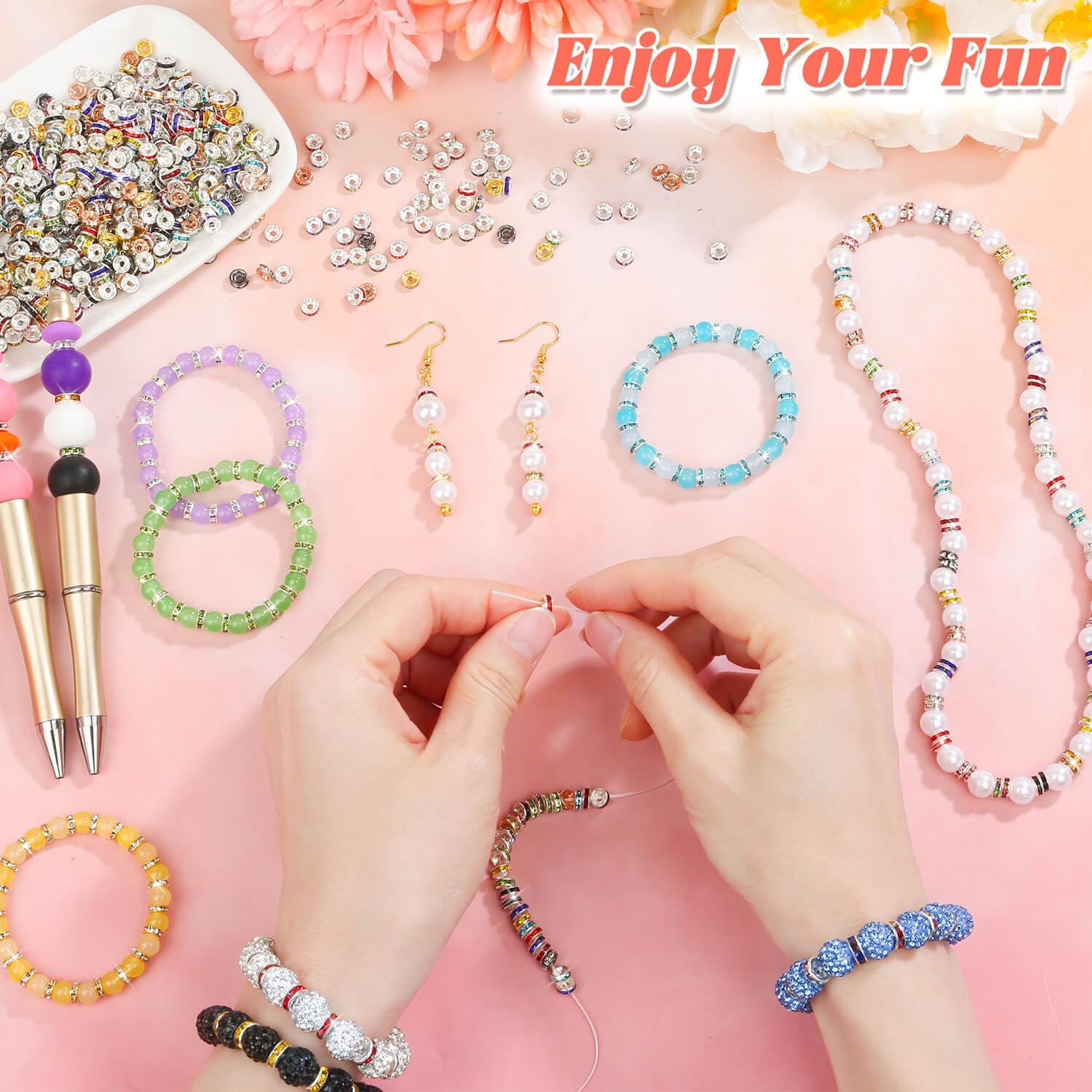1200 Pieces Rondelle Spacer Beads for Jewelry Making, 6Mm Rhinestone Spacer Bead