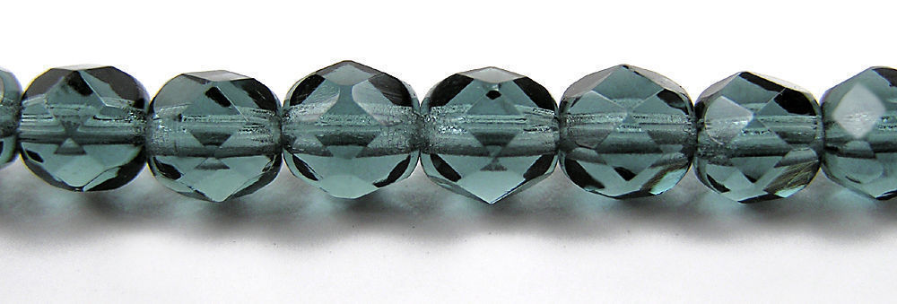 Czech Fire Polished Round Faceted Beads in Montana color 16”strand, silvery blue