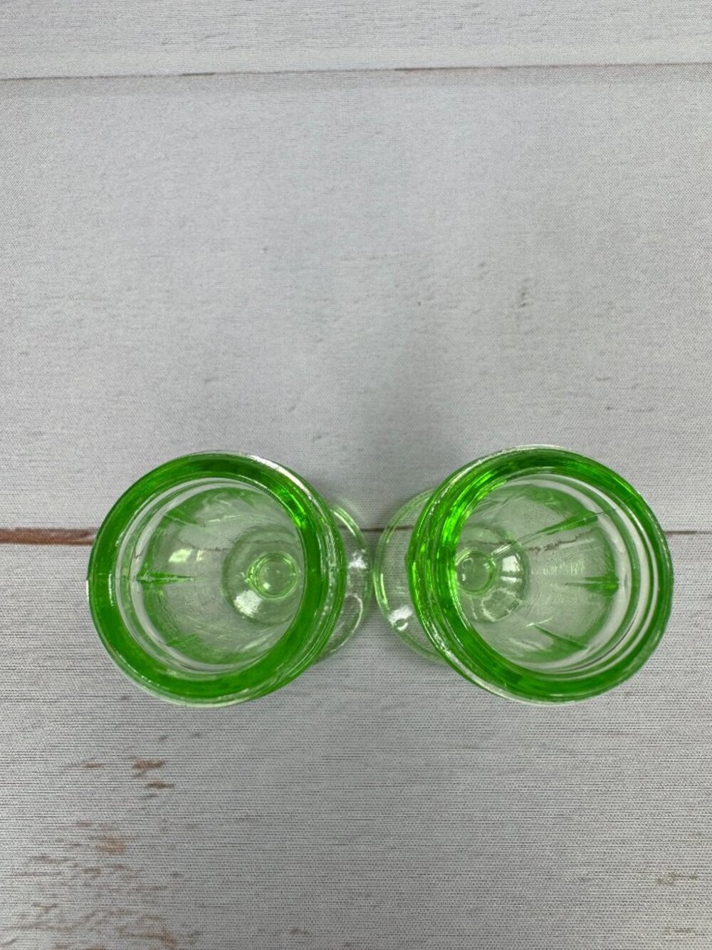 Vintage Hazel Atlas Uranium Vaseline Glass Salt & Pepper Shakers Pair No Lids