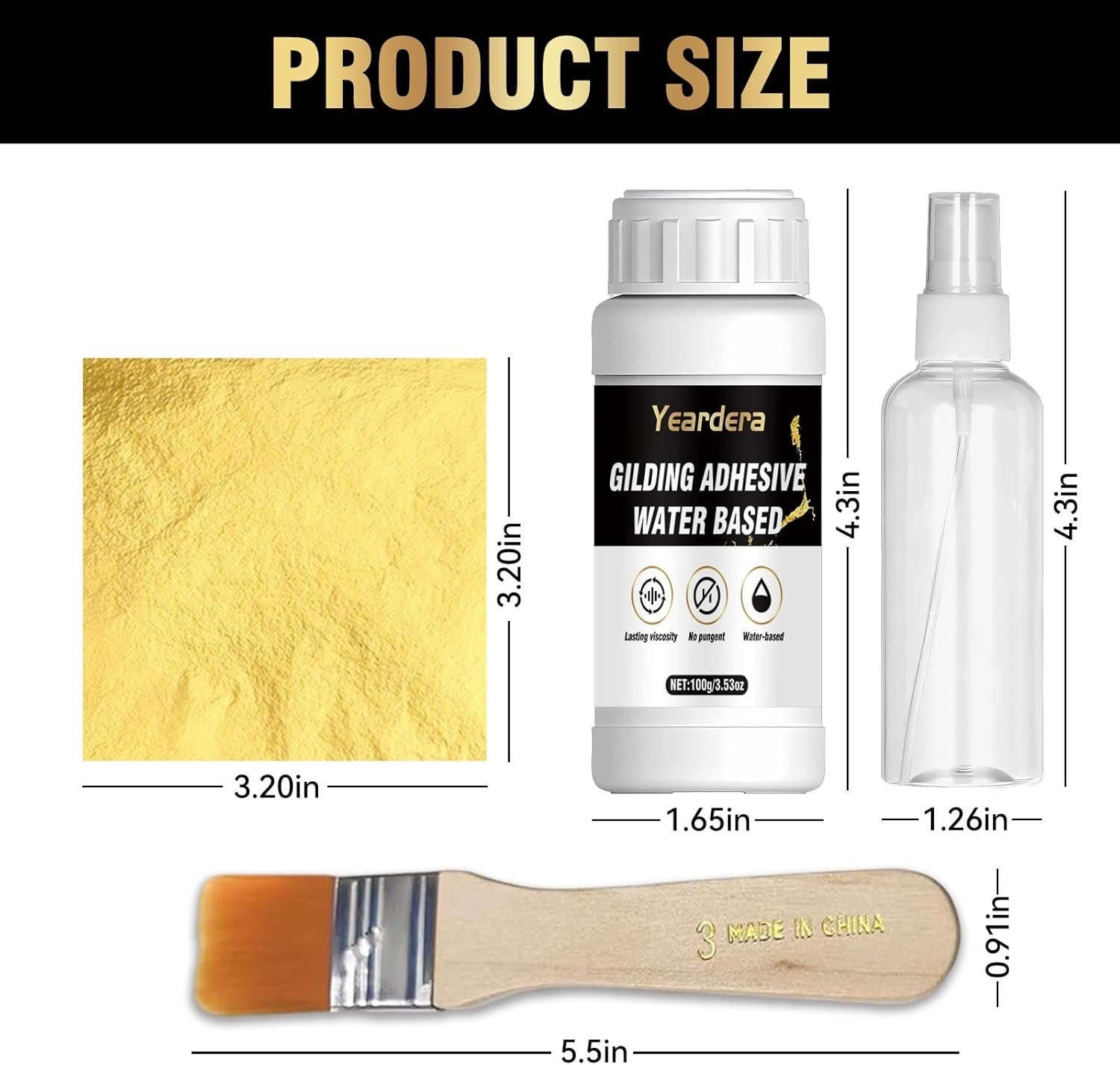 Gold Leaf Kit, 100ml Gilding Adhesive and Varnish with 100 Gold Leaf Sheets for