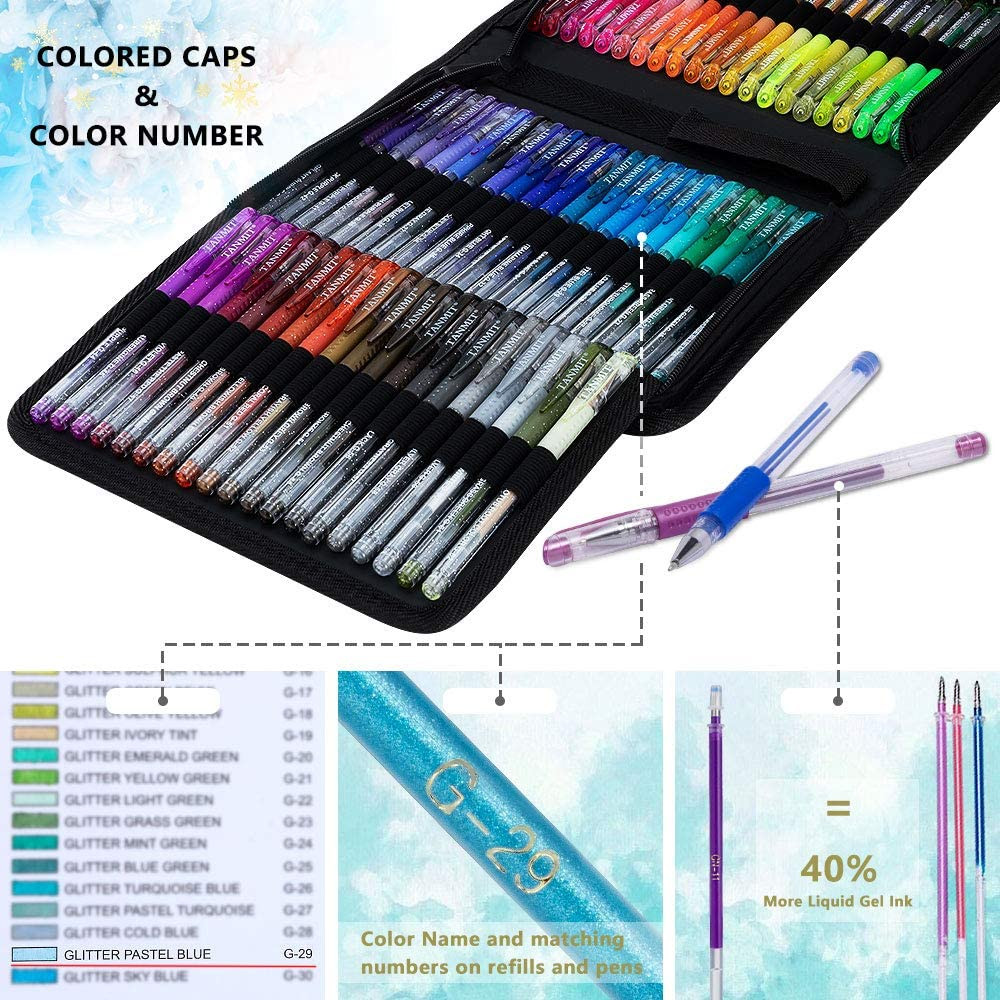 Glitter Gel Pens, 160 Pack Glitter Pen with Case for Adults Coloring Books, Arti