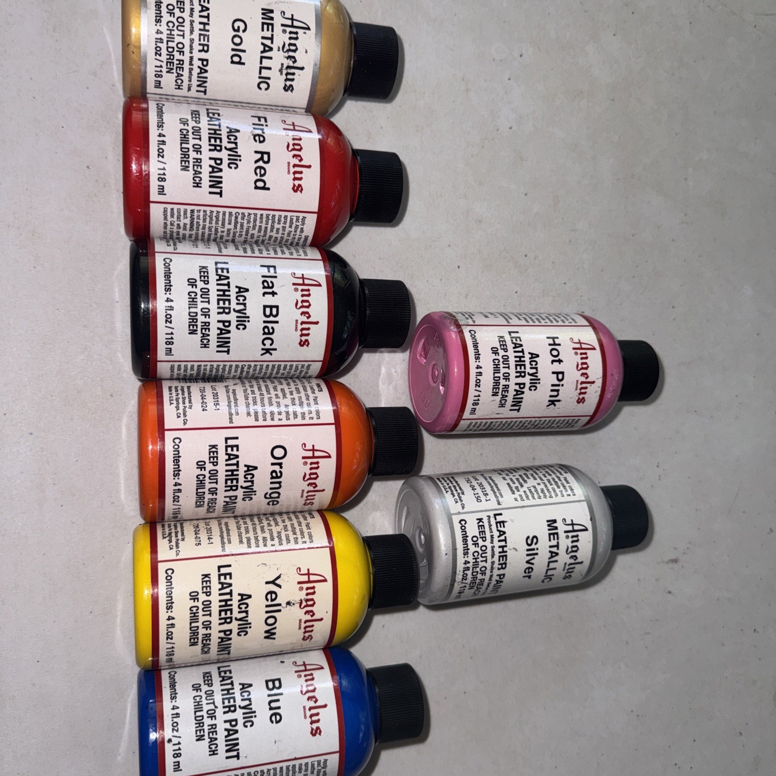 Angelus Acrylic Leather paint 4oz Lot Of 8 (all Mostly Full)