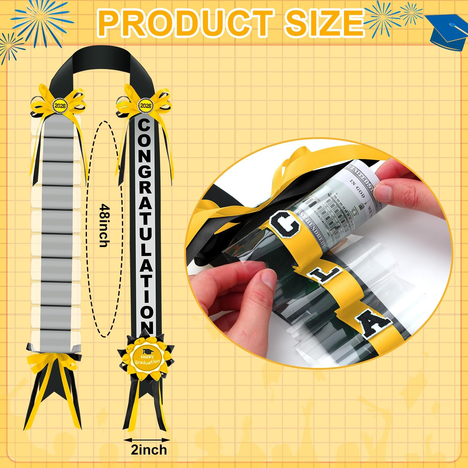 Class Of 2026 Black Gold Double Braided Graduation Money Lei Cash Gifts